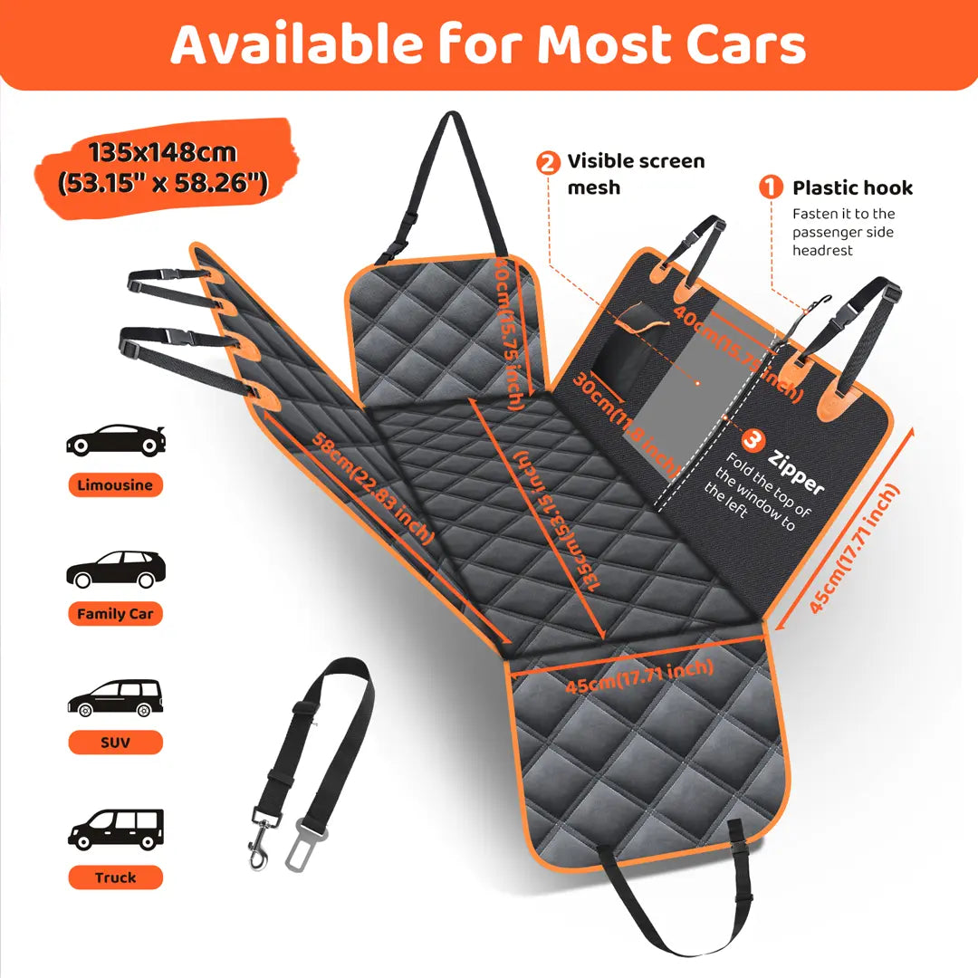 Waterproof Dog Car Seat Cover for Back Seat with Mesh Window, Foldiing Dog Bed for Car Travel,Outside Dog Bed,Expanded Space&Weight up to 400Full Coverage Back Seat & Door Protector, Easy-To-Clean & Universal Fit for Cars, Suvs & Trucks #Summervibes