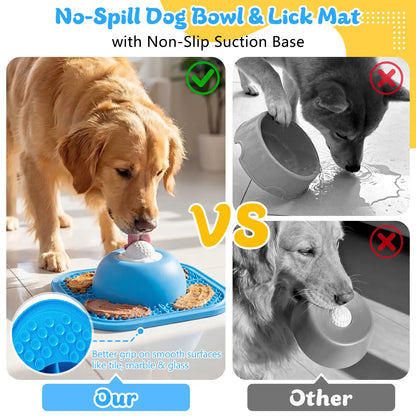 FYY Slow Feeder Dog Bowls & Lick Mat for Liquid and Thick Treat, Anti-Slip Dog Lick Bowl with Interactive Rolling Ball, 5/6 Cup Pup Licking Toy for Large Medium Small Dogs and Cats Blue