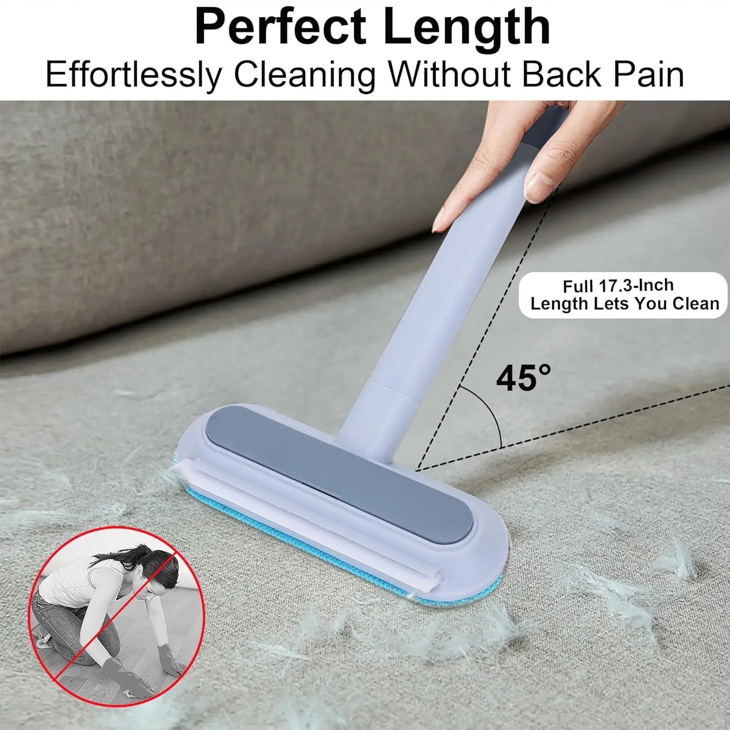Lint Remover Brooms, 4-In-1 Reusable Pet Hair Remover, 17.7In Standard Handle No-Bend Tool for Dog & Cat Hair, Furniture & Car Seats (1-Pack)
