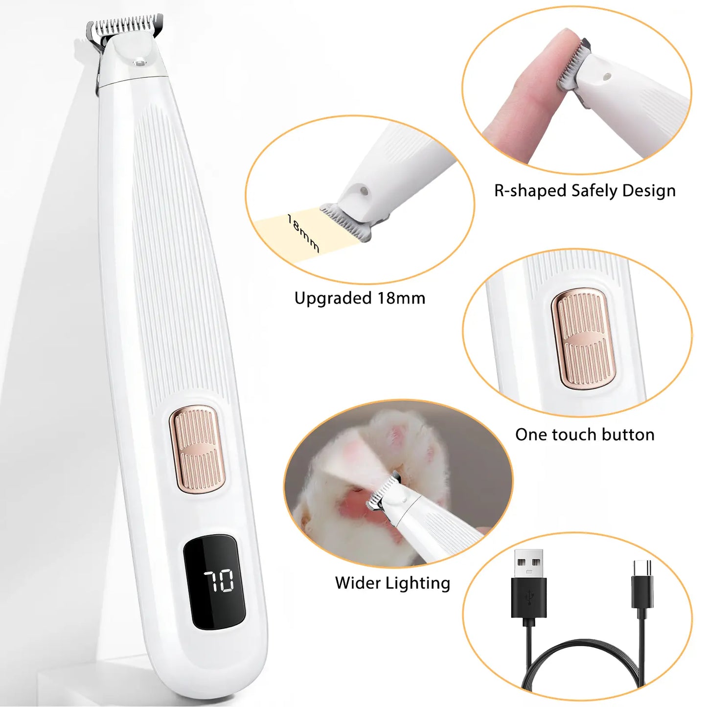 GOYJOY Waterproof Rechargeable Micro Precision Trimmer for Small Dogs and Cats with LED Light and Quiet Grooming for Paws, Eyes, Ears, and Face