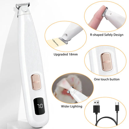 GOYJOY Waterproof Rechargeable Micro Precision Trimmer for Small Dogs and Cats with LED Light and Quiet Grooming for Paws, Eyes, Ears, and Face