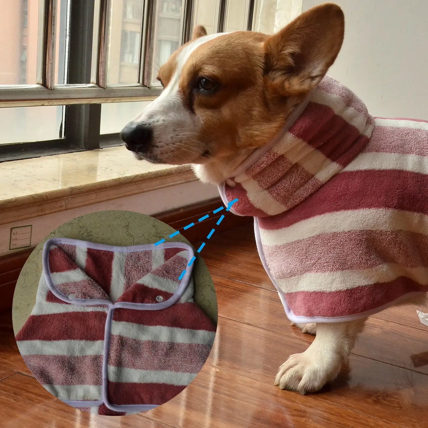 Plush Warm Dog Dress and Quick-Dry Bathrobe - Super Absorbent Shower Towel and Striped Pajamas Sleepwear for Small, Medium, and Large Dogs