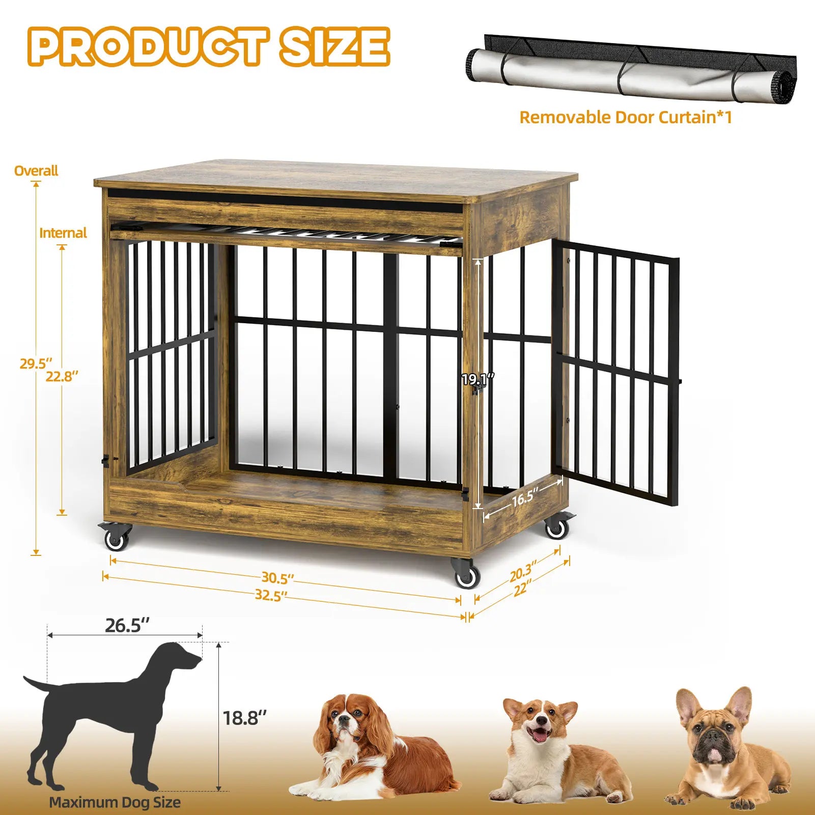 ZZWHOM Premium Solid Wooden Crate - Large Escape-Proof Double Door Kennel for Medium to Giant Breeds, Indoor Pet Crate with Lockable Door, Multiple Sizes