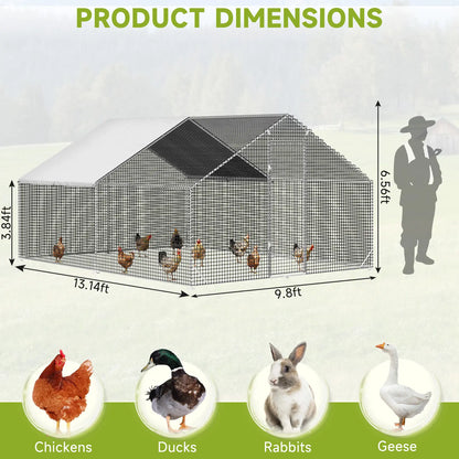 Petony Large Metal Chicken Coop - Galvanized Heavy-Duty Outdoor Poultry Cage with Anti-Uv Cover, Security Lock, Backyard Farm Enclosure for Hens (No Battery Required)
