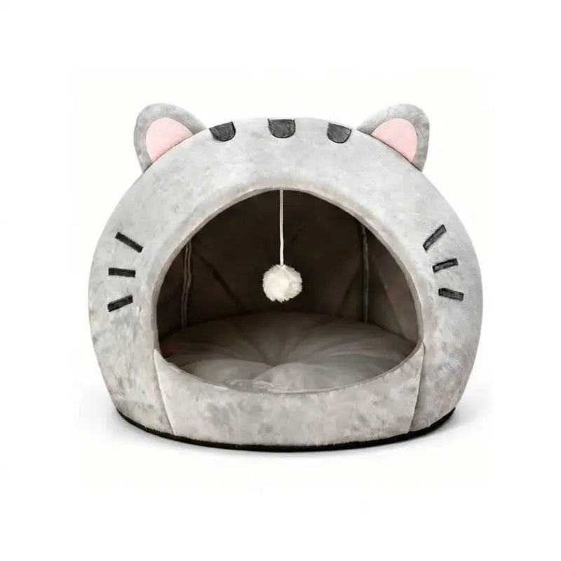 Cozy Cat Cave Bed Kitten Condo with Fun Hanging Ball Toy - Semi-Enclosed Kitten House, Washable Inner Pillow, Soft & Breathable Indoor Cat Nest
