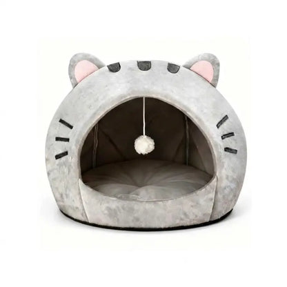 Cozy Cat Cave Bed Kitten Condo with Fun Hanging Ball Toy - Semi-Enclosed Kitten House, Washable Inner Pillow, Soft & Breathable Indoor Cat Nest