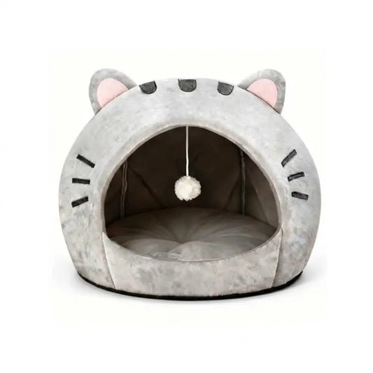 Cozy Cat Cave Bed Kitten Condo with Fun Hanging Ball Toy - Semi-Enclosed Kitten House, Washable Inner Pillow, Soft & Breathable Indoor Cat Nest