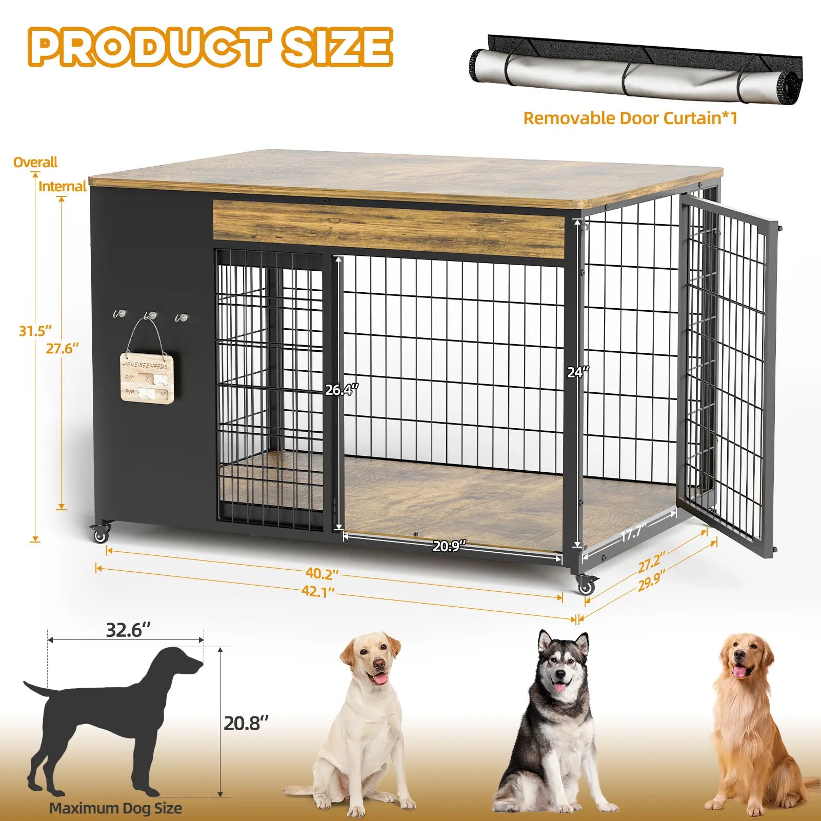 ZZWHOM Premium Solid Wooden Crate - Large Escape-Proof Double Door Kennel for Medium to Giant Breeds, Indoor Pet Crate with Lockable Door, Multiple Sizes