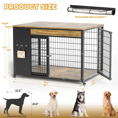 ZZWHOM Premium Solid Wooden Crate - Large Escape-Proof Double Door Kennel for Medium to Giant Breeds, Indoor Pet Crate with Lockable Door, Multiple Sizes