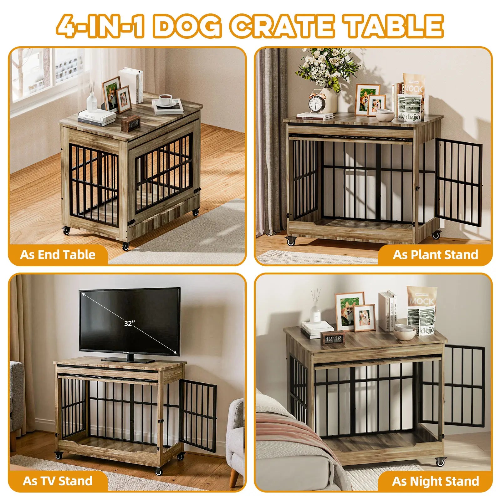 ZZWHOM Premium Solid Wooden Crate - Large Escape-Proof Double Door Kennel for Medium to Giant Breeds, Indoor Pet Crate with Lockable Door, Multiple Sizes
