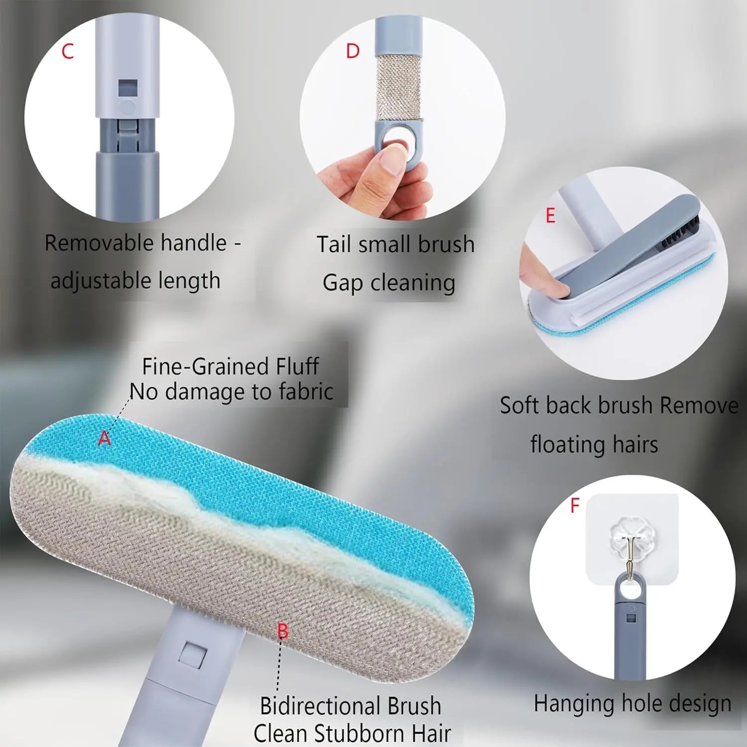 Lint Remover Brooms, 4-In-1 Reusable Pet Hair Remover, 17.7In Standard Handle No-Bend Tool for Dog & Cat Hair, Furniture & Car Seats (1-Pack)