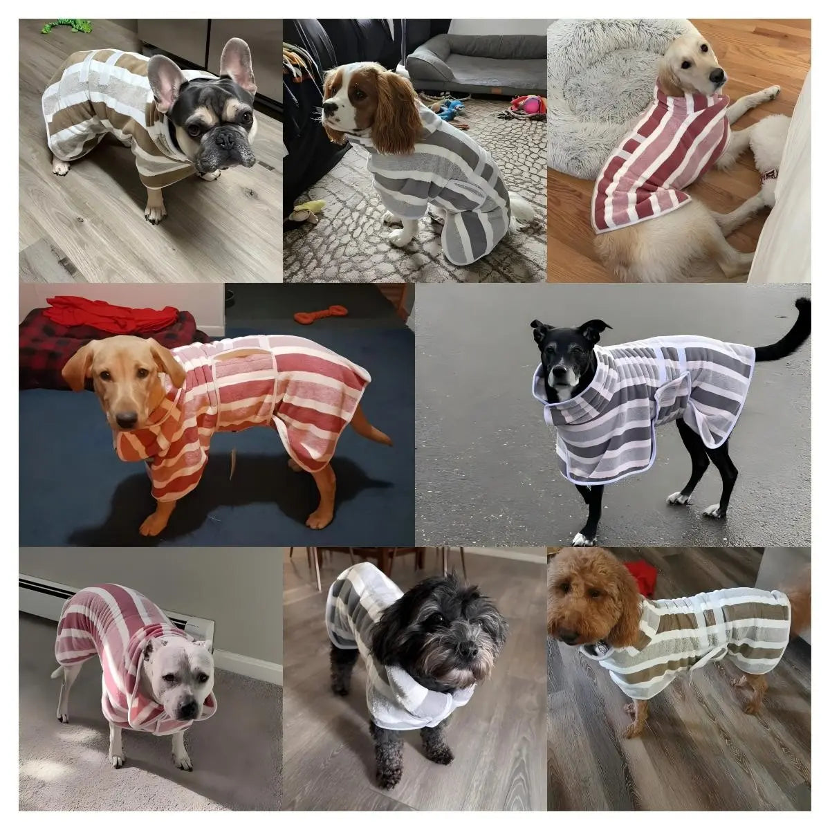 Plush Warm Dog Dress and Quick-Dry Bathrobe - Super Absorbent Shower Towel and Striped Pajamas Sleepwear for Small, Medium, and Large Dogs