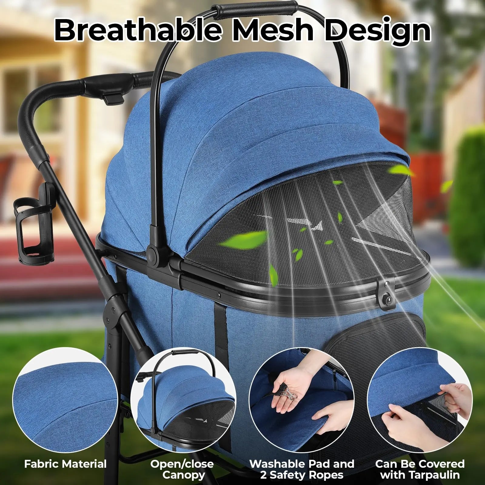 LIFERUN Pet Stroller for Medium Dogs Cats up to 55 Lbs, All-Terrain 3-In-1 Dog Stroller with Detachable Carrier, Rubber Wheels, One-Click Folding, Storage Basket & Cup Holder, for Senior Dogs & Cats
