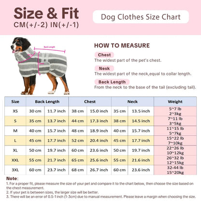 Plush Warm Dog Dress and Quick-Dry Bathrobe - Super Absorbent Shower Towel and Striped Pajamas Sleepwear for Small, Medium, and Large Dogs