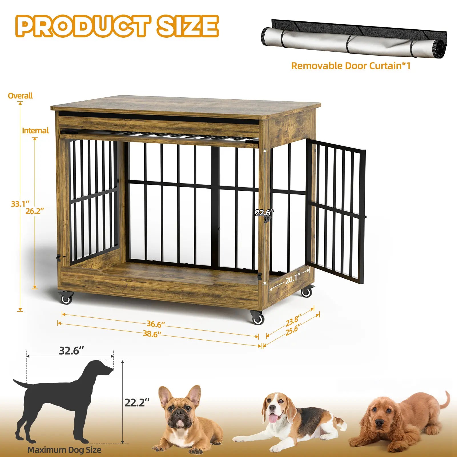 ZZWHOM Premium Solid Wooden Crate - Large Escape-Proof Double Door Kennel for Medium to Giant Breeds, Indoor Pet Crate with Lockable Door, Multiple Sizes