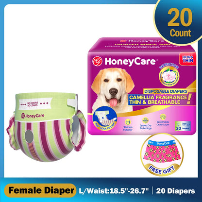[D][Buy 2 Get 1 Free!(Total 3Packs)] Honeycare Petrichor Absorbent Liner Nappies for Female Dogs, Camellia Fragrance, Fresh Scent While Absorbing Urine, Thin & Breathable, 2 Fashion Designs per Package, 4-In-1