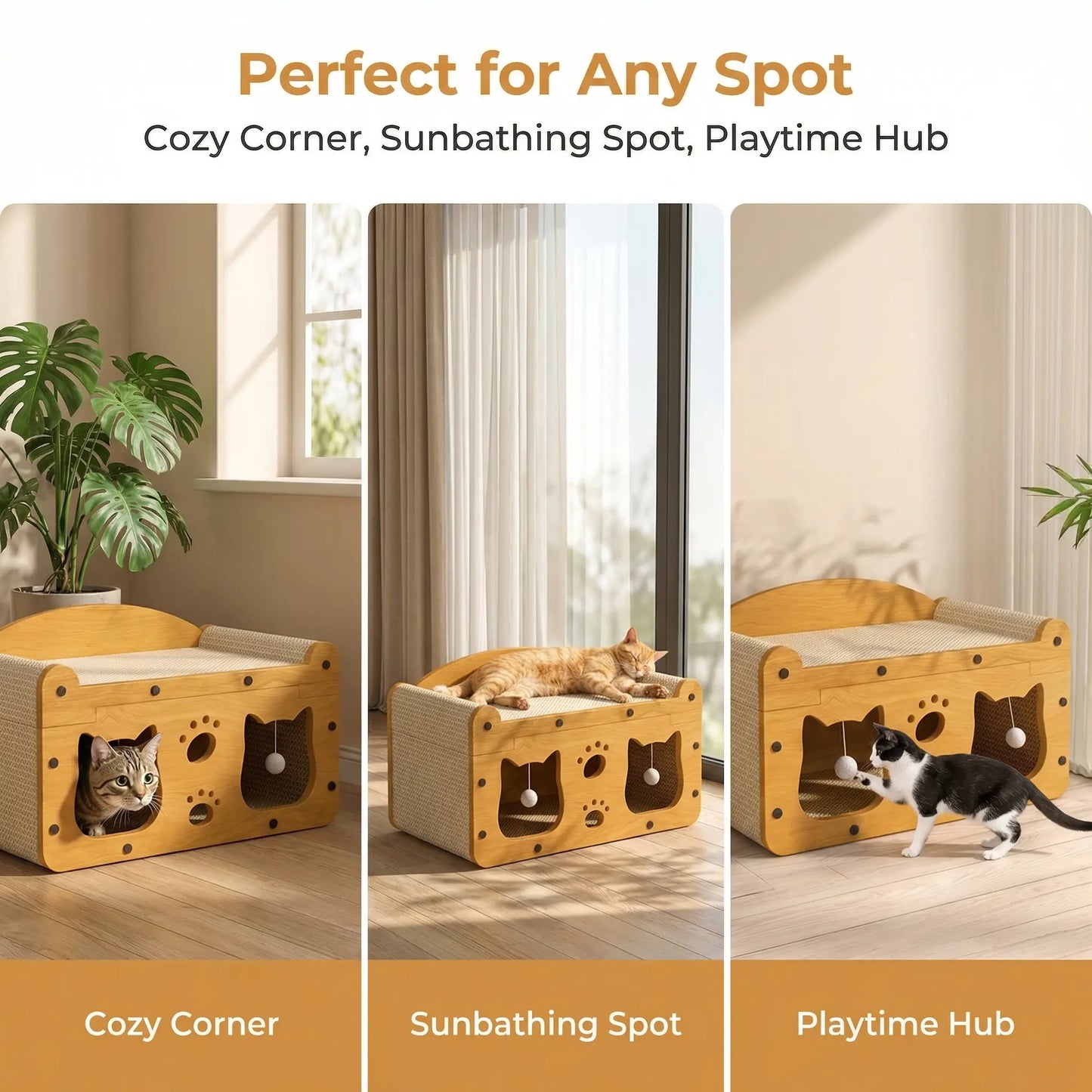 Durable Vertical Cat Scratching Post & Playhouse - Multi-Functional TV Design, Scratch-Resistant Cat Claw Toy for Active Kittens and Cats