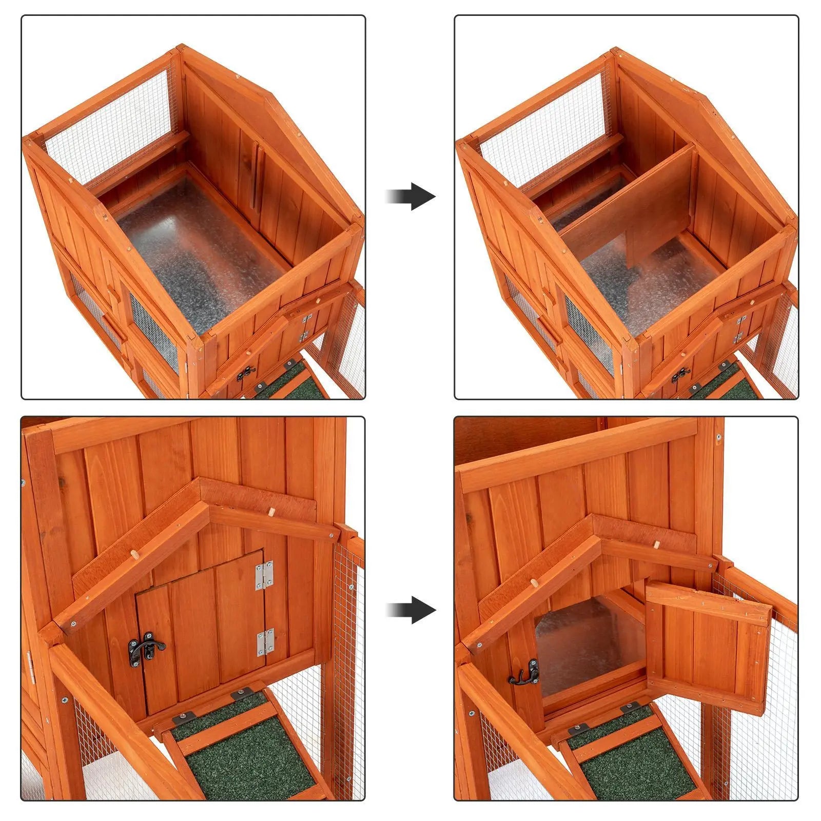 Wooden Rabbit Hutch Outdoor Chicken Coop Indoor Bunny Cage with Run, Guinea Pig House Pet House with Pull Out Upper Tray, Orange