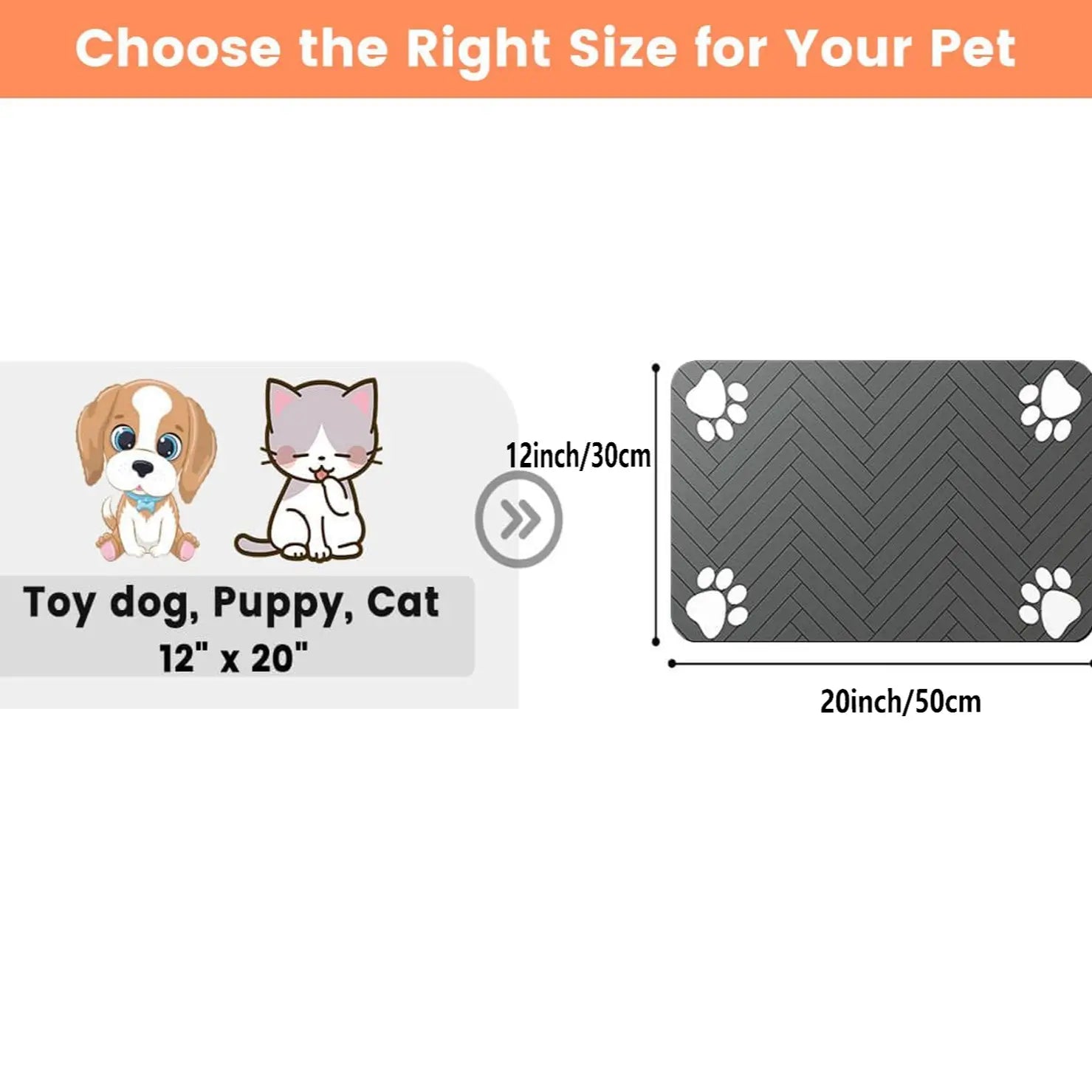 Absorbent Pet Feeding Mat, Waterproof Rubber Backing, Quick-Drying, Suitable for Cats & Dogs, 20" X 12", Stripe, Food & Water Bowls