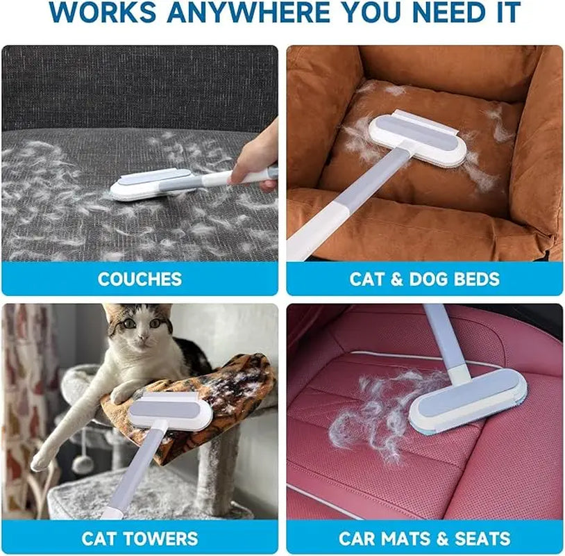 Lint Remover Brooms, 4-In-1 Reusable Pet Hair Remover, 17.7In Standard Handle No-Bend Tool for Dog & Cat Hair, Furniture & Car Seats (1-Pack)