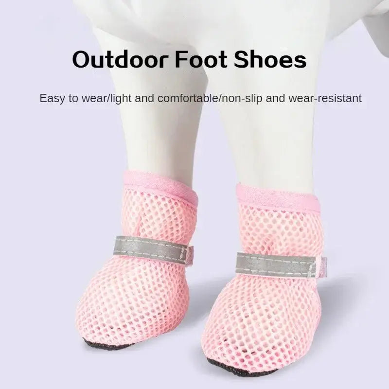 Breathable Anti-Slip Dog Puppy Poodle Shoes Set, New Pet Mesh Reflective Hollow Out Shoes, Thick Sole Non-Slip Wear Resistant, Small Medium Dogs Paws