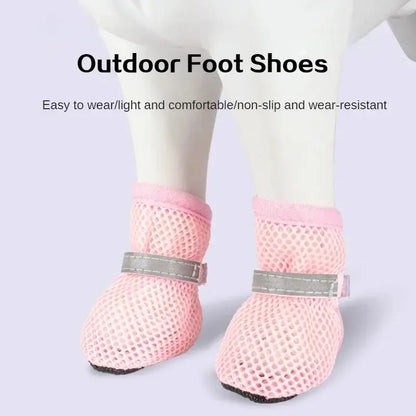 Breathable Anti-Slip Dog Puppy Poodle Shoes Set, New Pet Mesh Reflective Hollow Out Shoes, Thick Sole Non-Slip Wear Resistant, Small Medium Dogs Paws