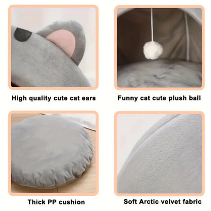 Cozy Cat Cave Bed Kitten Condo with Fun Hanging Ball Toy - Semi-Enclosed Kitten House, Washable Inner Pillow, Soft & Breathable Indoor Cat Nest