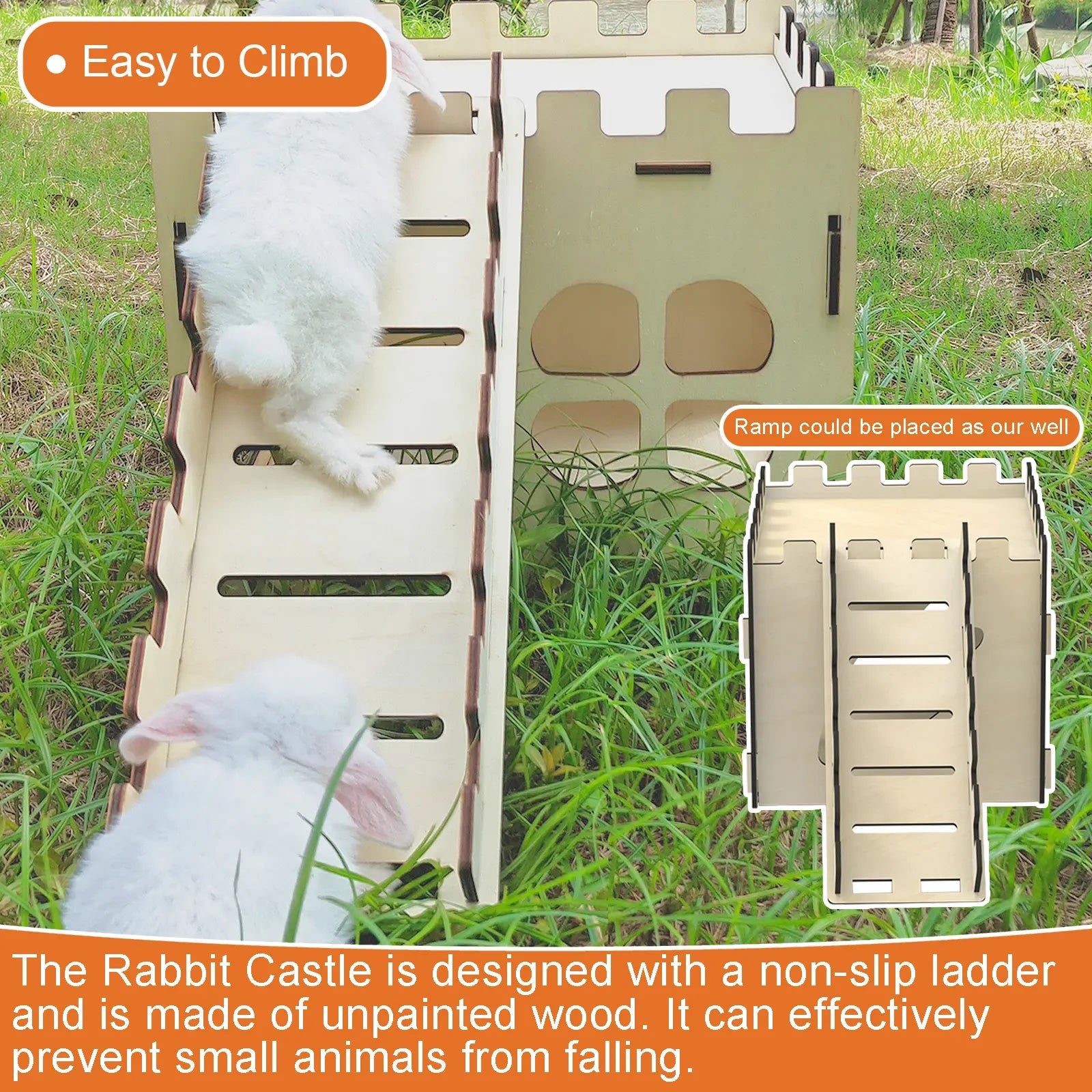 HIIMALEX Extra Large Sturdy Bunny Castle Hideout for Indoor Rabbits Play House with Stairs round Edges Detachable Habitats for Rabbit Guinea Pig Chinchilla Hedgehog