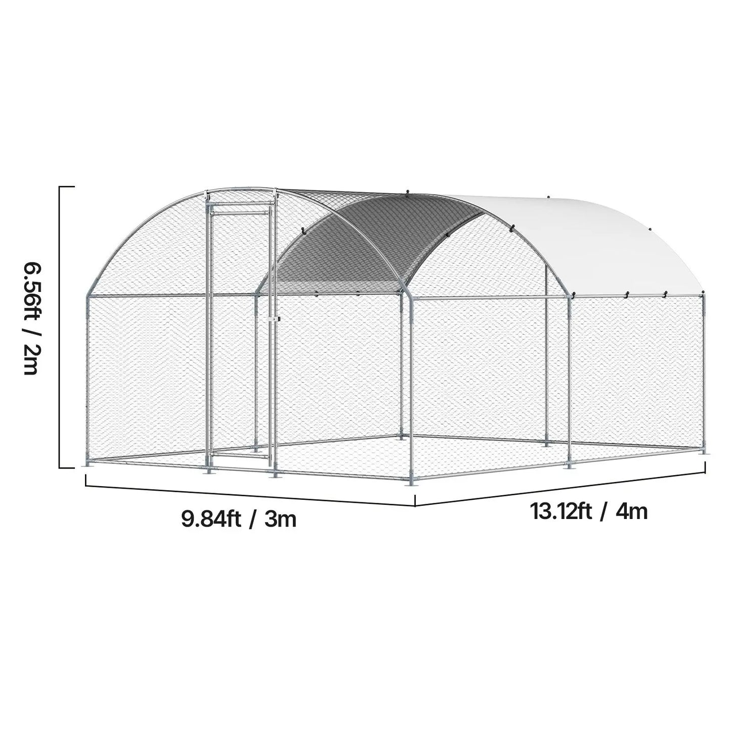 【Fathersdaygift】Vevor Metal Chicken Coop, , 9.8X13.1X6.5 Ft Large Walk-In Chicken Runs with Cover, Doom Roof Hen House Enclosure with Security Lock, Outdoor Duck Rabbit Cage Poultry Pen for Backyard, Farm, Yard