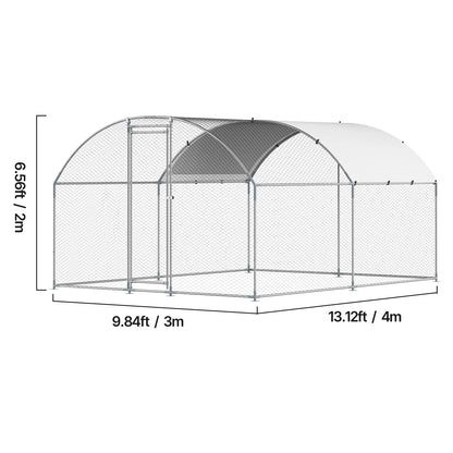 【Fathersdaygift】Vevor Metal Chicken Coop, , 9.8X13.1X6.5 Ft Large Walk-In Chicken Runs with Cover, Doom Roof Hen House Enclosure with Security Lock, Outdoor Duck Rabbit Cage Poultry Pen for Backyard, Farm, Yard