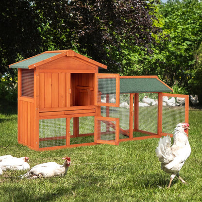Wooden Rabbit Hutch Outdoor Chicken Coop Indoor Bunny Cage with Run, Guinea Pig House Pet House with Pull Out Upper Tray, Orange