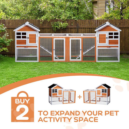 Wooden Rabbit Hutch Outdoor Chicken Coop Indoor Bunny Cage with Run, Guinea Pig House Pet House with Pull Out Upper Tray, Orange
