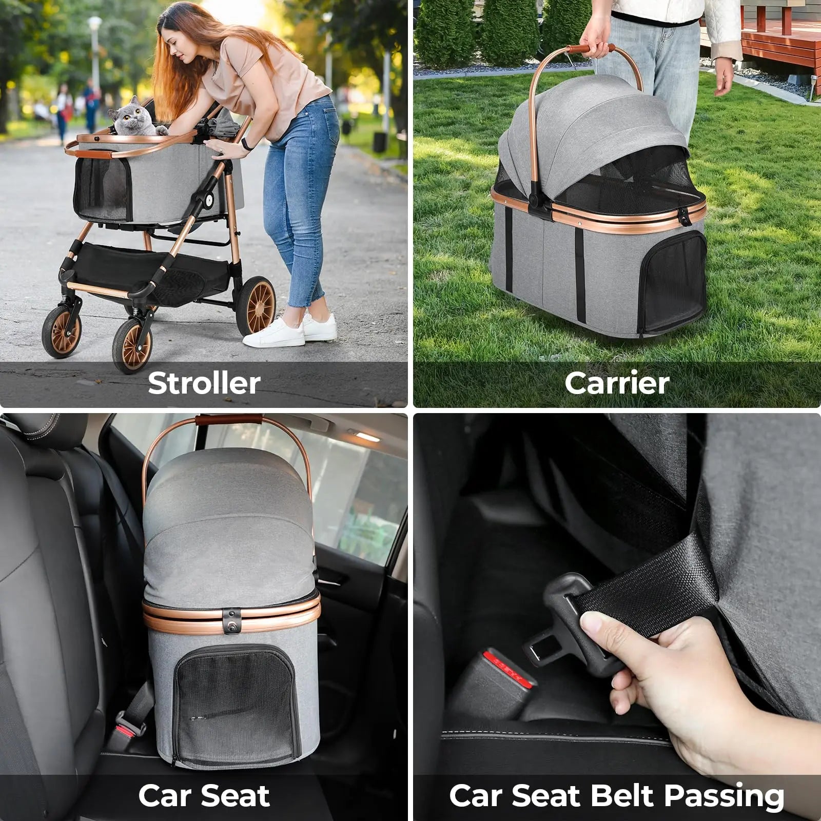 LIFERUN Pet Stroller for Medium Dogs Cats up to 55 Lbs, All-Terrain 3-In-1 Dog Stroller with Detachable Carrier, Rubber Wheels, One-Click Folding, Storage Basket & Cup Holder, for Senior Dogs & Cats