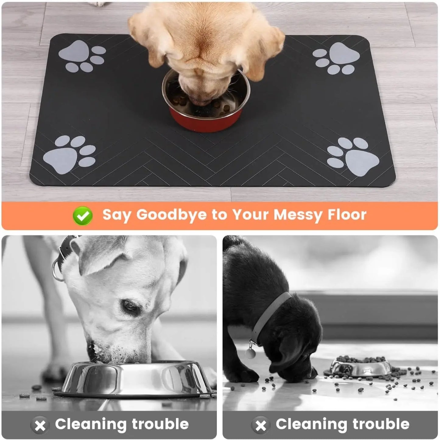 Absorbent Pet Feeding Mat, Waterproof Rubber Backing, Quick-Drying, Suitable for Cats & Dogs, 20" X 12", Stripe, Food & Water Bowls
