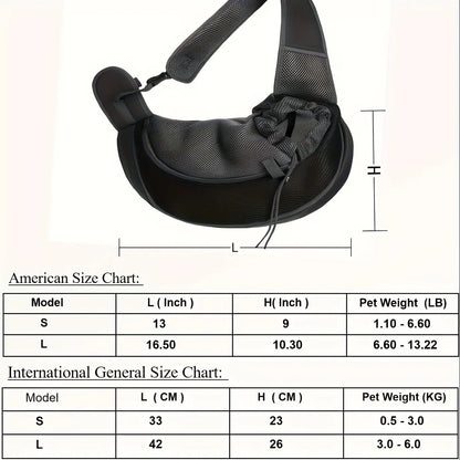 Pet Sling Carrier for Small Dogs & Cats – Hands-Free Puppy Carrier with Safety Hook, Large Zipper Pocket, Soft Breathable Mesh, Adjustable Strap，Crossbody Satchel Dog Pocket for Outdoor