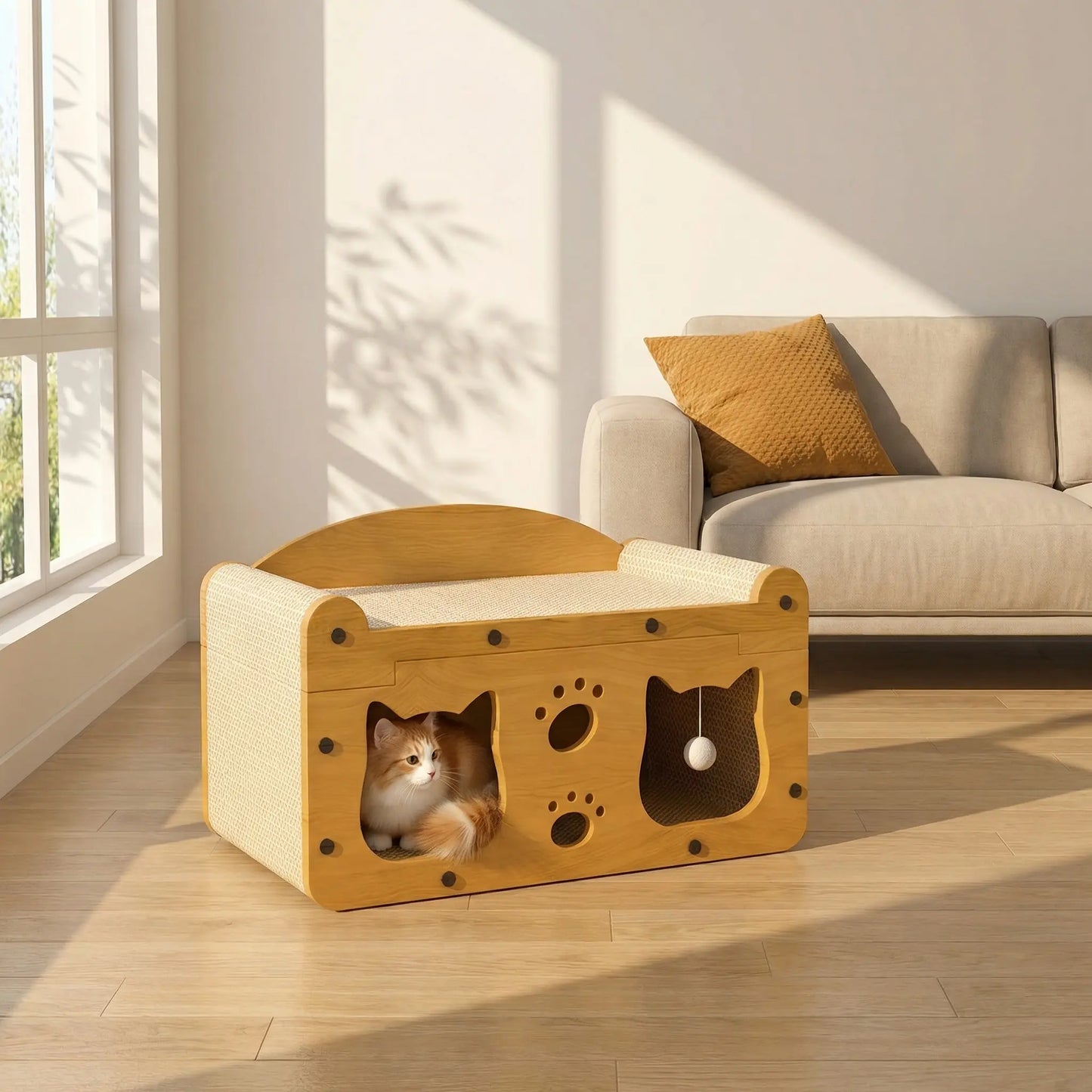 Durable Vertical Cat Scratching Post & Playhouse - Multi-Functional TV Design, Scratch-Resistant Cat Claw Toy for Active Kittens and Cats