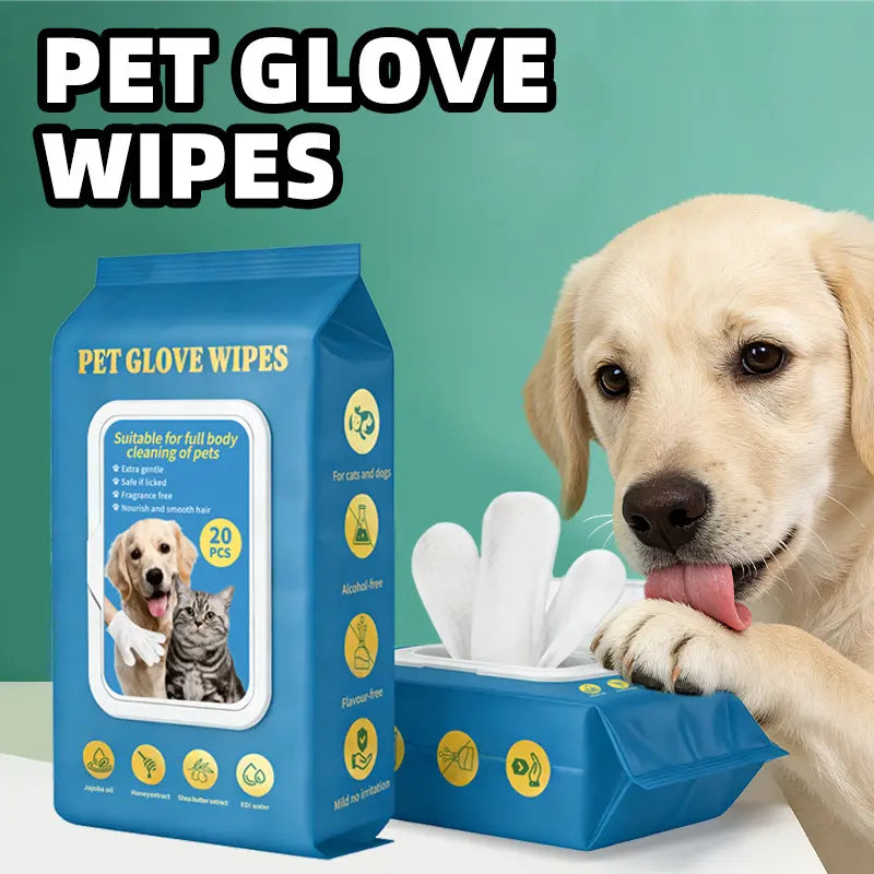 Sticky Hair, 20Pc Pet Cleaning Gloves, Dog & Cat Bath Wipes, Grooming Products, Low Allergy, Deodor