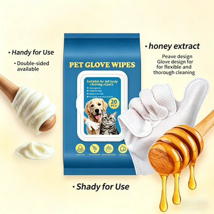 Sticky Hair, 20Pc Pet Cleaning Gloves, Dog & Cat Bath Wipes, Grooming Products, Low Allergy, Deodor