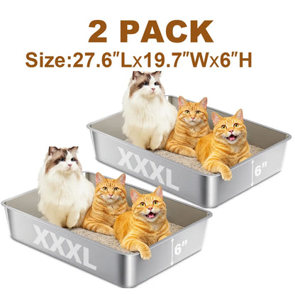 Zarler XXXL Large Stainless Steel Litter Box for Big Cats Multi-Cat with Lids Non-Stick Odor-Free Toilet Pet Products with Filter Pedal & Durable Scoop