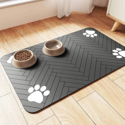 Absorbent Pet Feeding Mat, Waterproof Rubber Backing, Quick-Drying, Suitable for Cats & Dogs, 20" X 12", Stripe, Food & Water Bowls