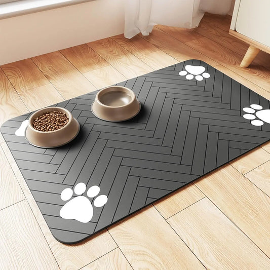Absorbent Pet Feeding Mat, Waterproof Rubber Backing, Quick-Drying, Suitable for Cats & Dogs, 20" X 12", Stripe, Food & Water Bowls