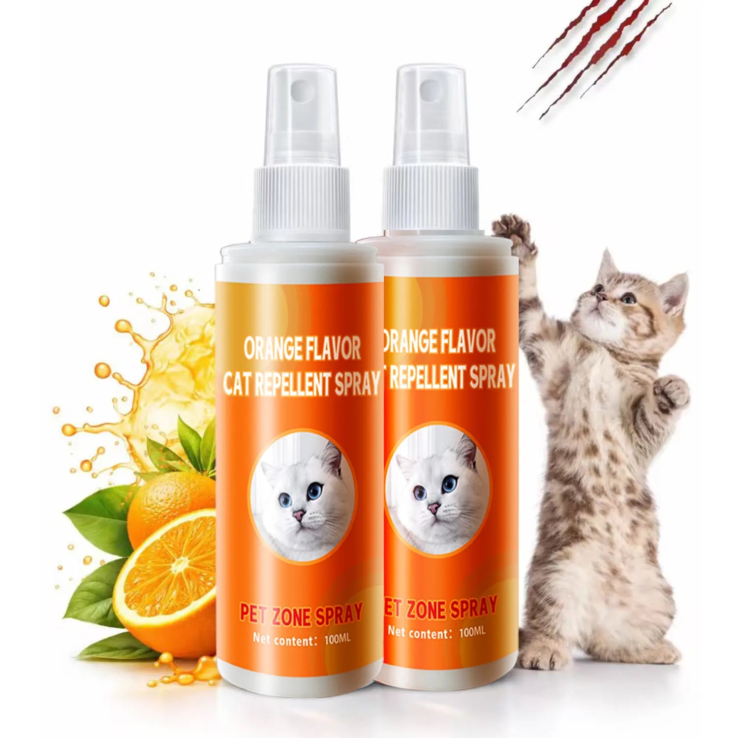 Cat Deterrent Spray for Indoor and Outdoor, Cat Scratch Deterrent for Furniture Protection, anti Marking Deterrent for Sofas and Carpet, Natural Ingredients (100 Ml*2)