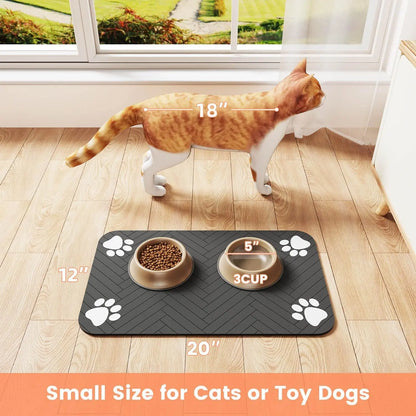 Absorbent Pet Feeding Mat, Waterproof Rubber Backing, Quick-Drying, Suitable for Cats & Dogs, 20" X 12", Stripe, Food & Water Bowls