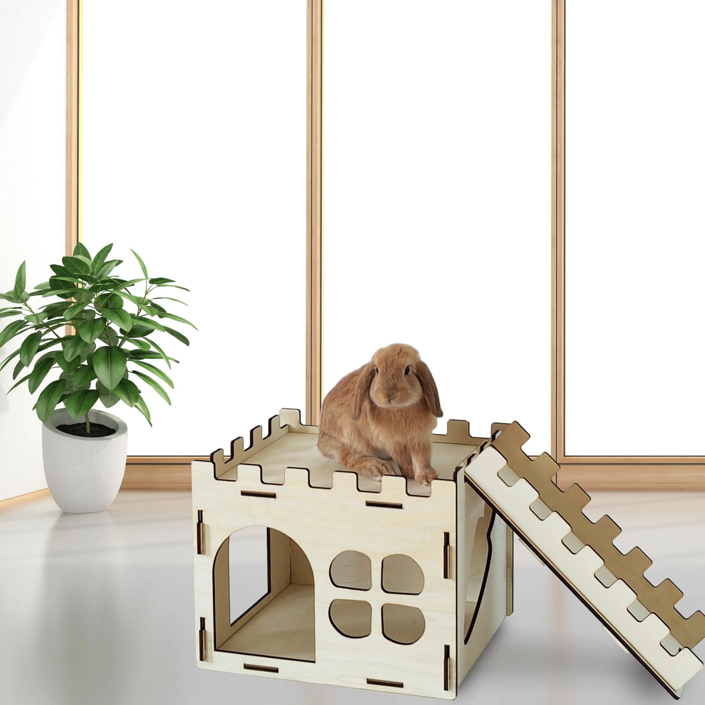 HIIMALEX Extra Large Sturdy Bunny Castle Hideout for Indoor Rabbits Play House with Stairs round Edges Detachable Habitats for Rabbit Guinea Pig Chinchilla Hedgehog