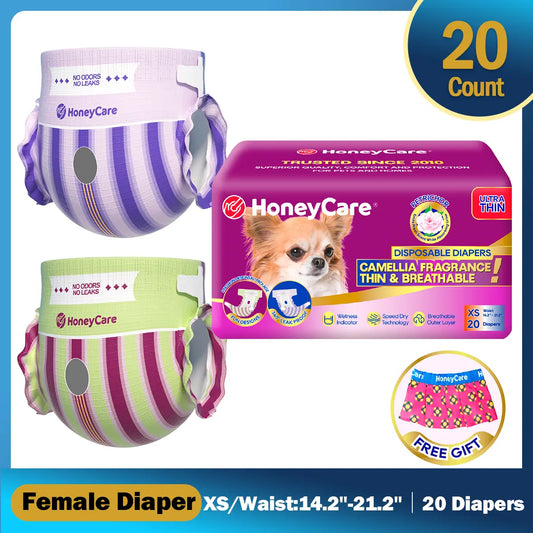 [D][Buy 2 Get 1 Free!(Total 3Packs)] Honeycare Petrichor Absorbent Liner Nappies for Female Dogs, Camellia Fragrance, Fresh Scent While Absorbing Urine, Thin & Breathable, 2 Fashion Designs per Package, 4-In-1