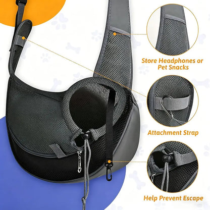Pet Sling Carrier for Small Dogs & Cats – Hands-Free Puppy Carrier with Safety Hook, Large Zipper Pocket, Soft Breathable Mesh, Adjustable Strap，Crossbody Satchel Dog Pocket for Outdoor