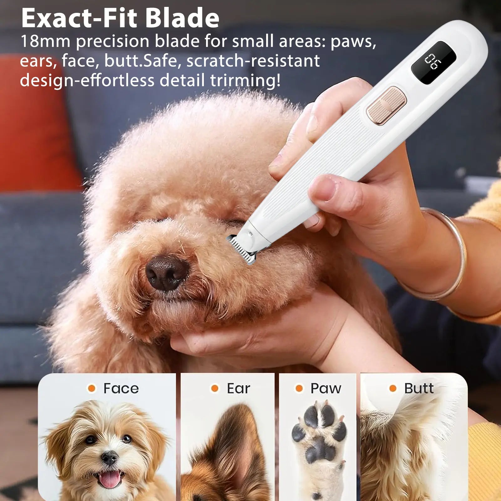 GOYJOY Waterproof Rechargeable Micro Precision Trimmer for Small Dogs and Cats with LED Light and Quiet Grooming for Paws, Eyes, Ears, and Face