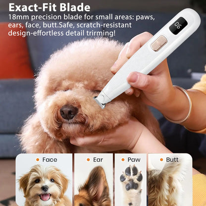 GOYJOY Waterproof Rechargeable Micro Precision Trimmer for Small Dogs and Cats with LED Light and Quiet Grooming for Paws, Eyes, Ears, and Face
