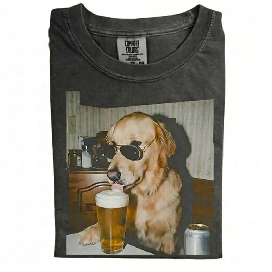Comfort Colors 50+ Dog Breeds Available Drinking Beer Shirt, Vintage 90S Funny Edgy Dog Meme Tee, Unisex Fit Design, Casual Streetwear, Gift for Dog Lovers