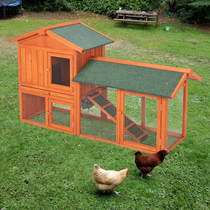 Wooden Rabbit Hutch Outdoor Chicken Coop Indoor Bunny Cage with Run, Guinea Pig House Pet House with Pull Out Upper Tray, Orange